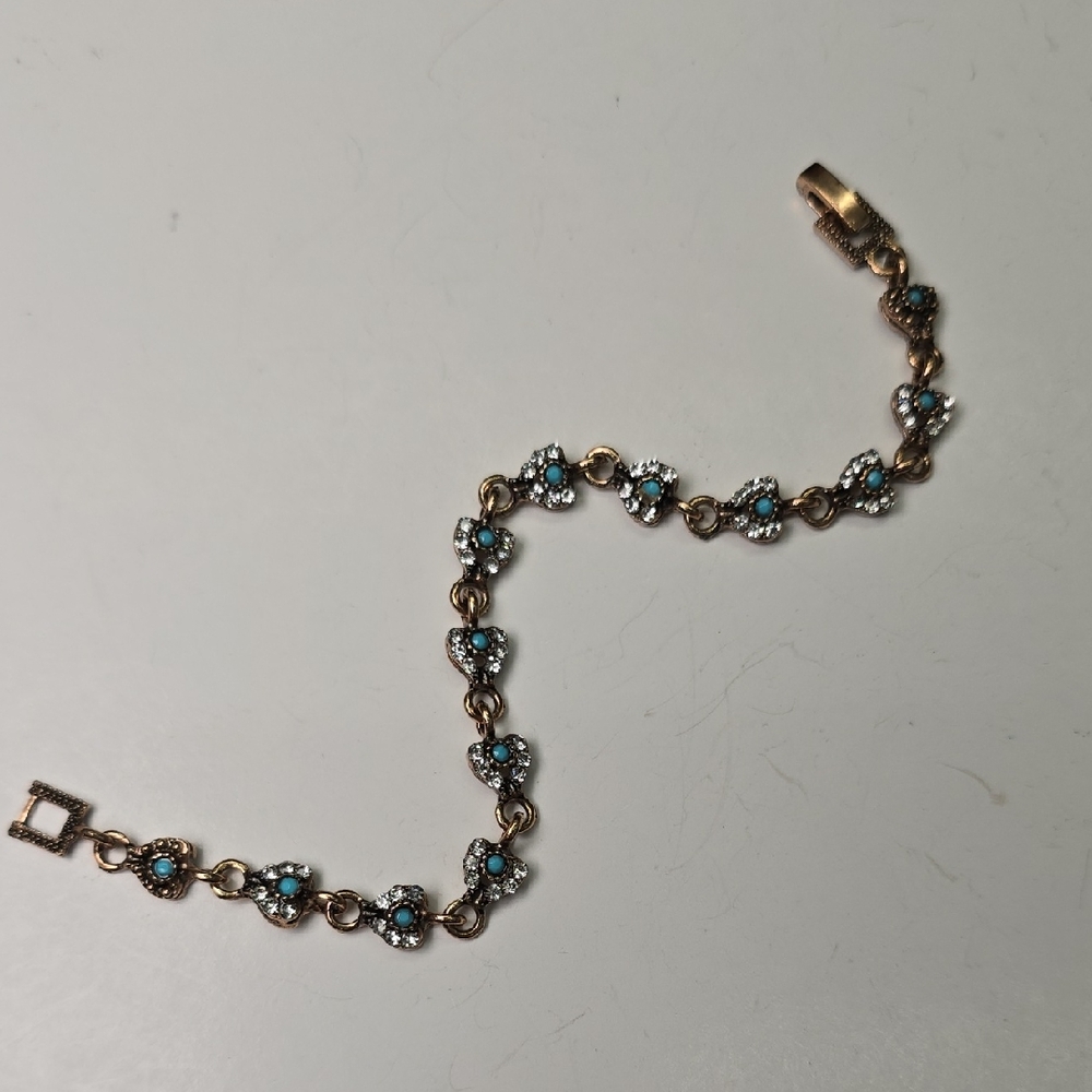 Gold-Tone Blue And Crystal Floral Link Bracelet